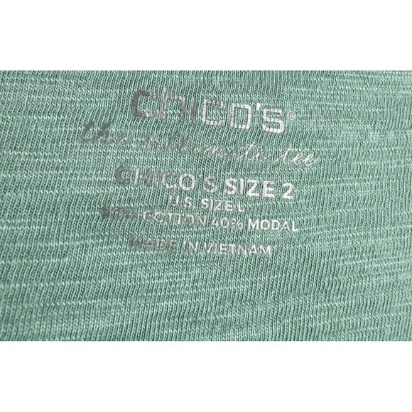 Chico's Women's Ultimate Tee‎ Large Mint Green Roll Tab Short Sleeve Slub Cotton - Picture 4 of 9